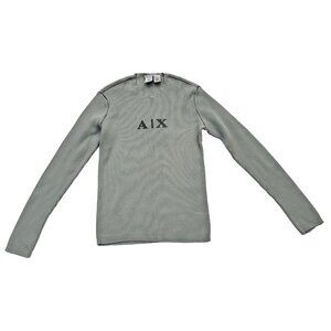 Vtg 90s Y2K AX Armani Exchange Blue Ribbed Cotton Knit Shirt Long Sleeve Mens M